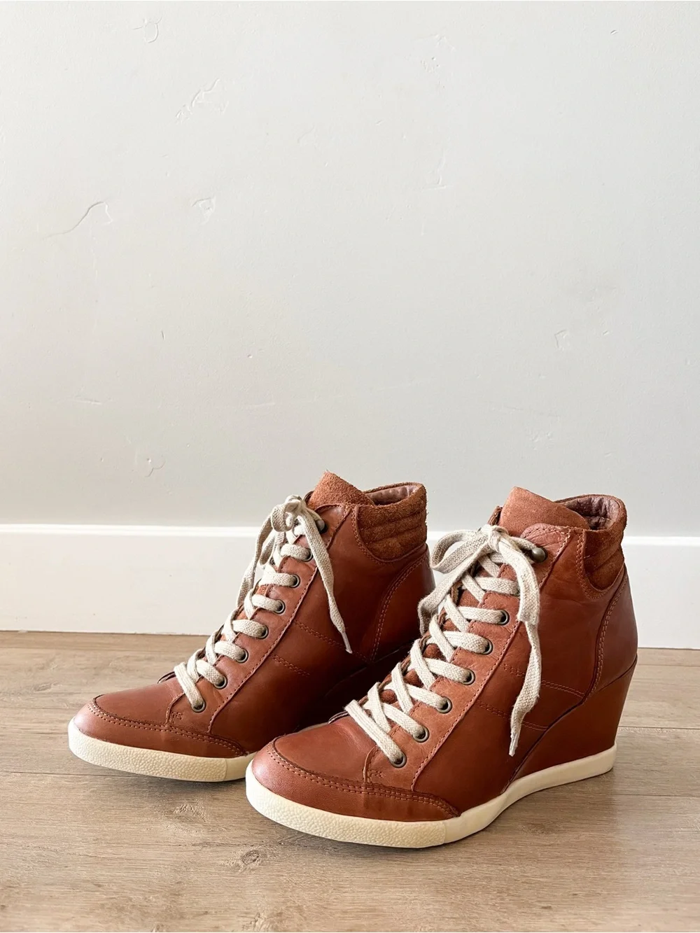 Miz Mooz Angie Leather Hidden Wedge Sneakers Brandy Size US 7.5 / EU 38